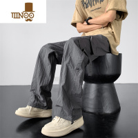 YANXU灰色工装机能风裤子男薄款夏季感聚酯纤维速干休闲伞兵直筒裤