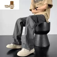 YANXU灰色工装机能风裤子男薄款夏季感聚酯纤维速干休闲伞兵直筒裤