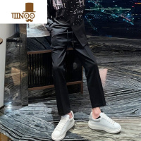 YANXU高街休闲裤子男秋季潮流百搭垂坠感阔腿直筒裤男九分宽松运动卫裤