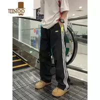 YANXU美式复古街头三杆条纹运动裤男女宽松直筒速干休闲长裤阔腿裤