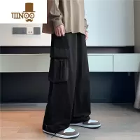 YANXU红色工装裤高街男夏季薄款美式潮牌设计感休闲裤宽松直筒拖地长裤