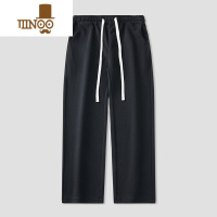 YANXU美式卫裤男香蕉裤直筒垂感阔腿抽绳宽松黑色休闲运动长裤