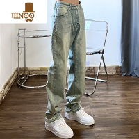 YANXU美式街头复古黄泥染水洗做旧牛仔裤休闲直筒坠感高街嘻哈男ins潮