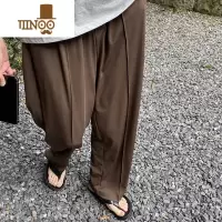 YANXU田尼克 百搭宽松中缝长裤男夏季薄款慵懒风垂坠直筒休闲裤咖啡色