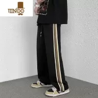 YANXU美式休闲裤子男秋季潮牌拼色拖地长裤宽松百搭大码直筒阔腿裤