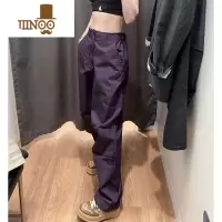 YANXU美式复古降落伞裤子高街潮牌褶皱紫色工装裤男直筒宽松休闲阔腿裤
