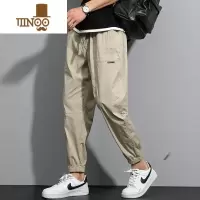 YANXU休闲裤子男士夏季薄款宽松2023潮牌九分网眼透气束脚运动工装长裤