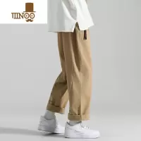 YANXU卡其色裤子男款宽松工装裤韩版潮流九分裤直筒阔腿休闲长裤