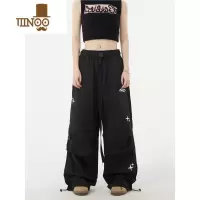 YANXUSIN9夏季国潮美式复古嘻哈印花腰带休闲运动裤男女宽松速干束脚裤