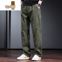 YANXU工装裤男潮牌阔腿宽松直筒裤2023年秋季军绿色美式休闲裤