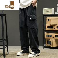 YANXU直筒工装裤男款日系复古潮牌大口袋休闲裤子男生秋季拼接长裤