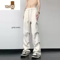 YANXU美式高街vibe风宽松直筒裤男夏季薄款褶皱堆积设计感潮牌休闲长裤