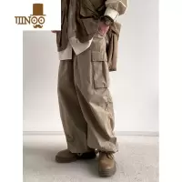 YANXU日系复古宽松阔腿工装长裤男女生夏季薄款百搭直筒束脚休闲裤子潮