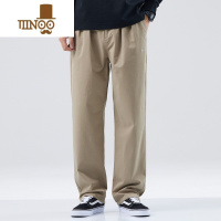 YANXU2023新款卡其色休闲裤男宽松直筒日系滑板束脚长裤男