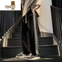 YANXU日系休闲裤男士夏薄款宽松阔腿条纹直筒裤子高街长裤