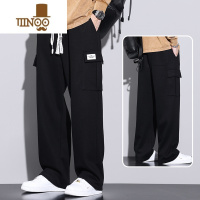 YANXU裤子男士款宽松大码潮牌工装阔腿长裤早秋季针织休闲卫裤
