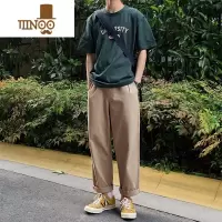 YANXUMmel卡其色裤子男款日系休闲裤潮牌长裤宽松直筒男工装裤