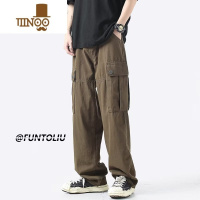 YANXU日系简约棕色直筒工装裤男复古美式高街潮牌宽松阔腿裤休闲长裤子