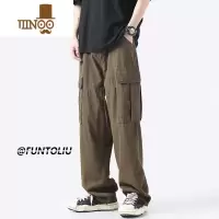 YANXU日系简约棕色直筒工装裤男复古美式高街潮牌宽松阔腿裤休闲长裤子