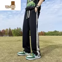 YANXU侧边条纹卫裤男潮牌宽松直筒美式高街裤子男士2023秋季阔腿休闲裤