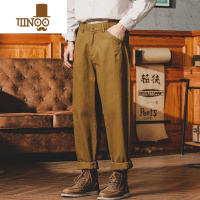 YANXU美式复古工装裤子男夏季通勤卡其色休闲裤廓尔格西裤宽松直筒长裤
