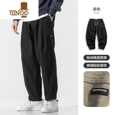 YANXULAZY TD日系复古纯色贴标直筒裤男夏季宽松休闲长裤潮