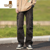 YANXU工装牛仔裤男款秋季新款美式vibe风复古做旧宽松直筒高街阔腿裤子