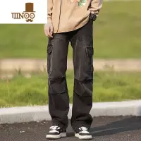 YANXU工装牛仔裤男款秋季新款美式vibe风复古做旧宽松直筒高街阔腿裤子