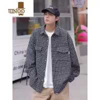 YANXU秋季新款少年感长袖格子衬衫男生款情侣百搭宽松薄款衬衣外套