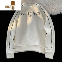 YANXU港风大码华夫格哥特字母星星刺绣卫衣男设计感宽松休闲外套上衣服