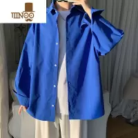 YANXU时尚衬衫男士韩版潮牌感长袖衬衣港风男生休闲纯色外套