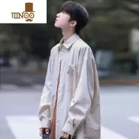 YANXU长袖衬衫男生宽松日系复古做旧港风纯色百搭潮牌休闲衬衣外套