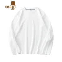 YANXU华夫格t恤男长袖宽松纯色圆领咖啡色针织内搭打底衫卫衣上衣