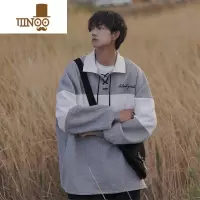 YANXU华夫格卫衣男秋季oversize美式高街长袖款潮流翻领潮牌polo衫
