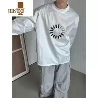 YANXU2023秋季款休闲宽松缓冲图标印花拼接长袖T恤男百搭轻薄光面卫衣