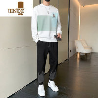 YANXU2023新款休闲运动套装男潮牌百搭高街撞色卫衣一套搭配秋装