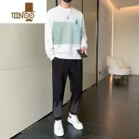 YANXU2023新款休闲运动套装男潮牌百搭高街撞色卫衣一套搭配秋装