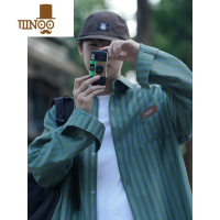 YANXU条纹长袖衬衫男2023秋季新款港风潮流情侣装寸衫oversize衬衣外套