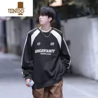 YANXU圆领卫衣男士2023新款港风复古潮牌oversize大码长袖上衣T恤