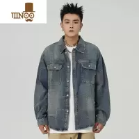 YANXU2023秋季新款男生牛仔外套衬衫潮牌复古衬衣宽松港风休闲时尚夹克