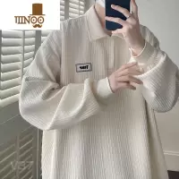 YANXU华夫格polo领卫衣男新款设计感小众情侣装慵懒chic宽松上衣服