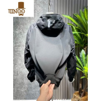 YANXU黑色连帽卫衣男春季新款百搭宽松青年休闲上衣服潮流运动拼接外套