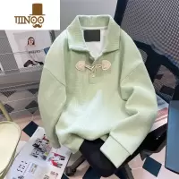 YANXU日系港风华夫格牛角扣翻领卫衣男女设计感小众polo衫上衣外套