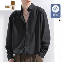 YANXU黑衬衫男长袖夏季冰丝薄款休闲衬衣大码宽松垂感内搭寸衫