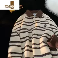 YANXU长袖衫卫衣男新款潮牌美式条纹百搭翻领潮流宽松日系上衣