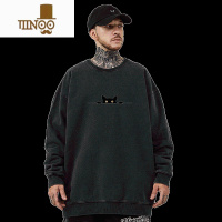 YANXUoversize小熊圆领卫衣男潮牌ins加肥加大码男装薄款无帽