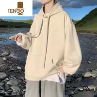 YANXU日系纯色连帽卫衣男2023新款潮牌美式慵懒chic青少年宽松外套