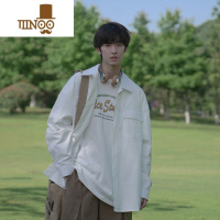 YANXUE禾子2023秋季男士长袖衬衫纯色百搭工装双口袋宽松学生衬衣潮