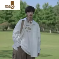 YANXUE禾子2023秋季男士长袖衬衫纯色百搭工装双口袋宽松学生衬衣潮