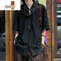 YANXU小众设计感新中式古巴领复古短袖衬衫男夏季薄款休闲宽松衬衣